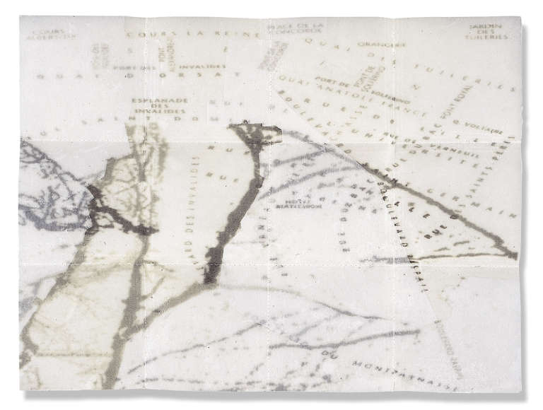 Árbol-mapa I © 2001. Impresión digital, fliselina, cera, hilo :: 60 x 40 x 1 cm